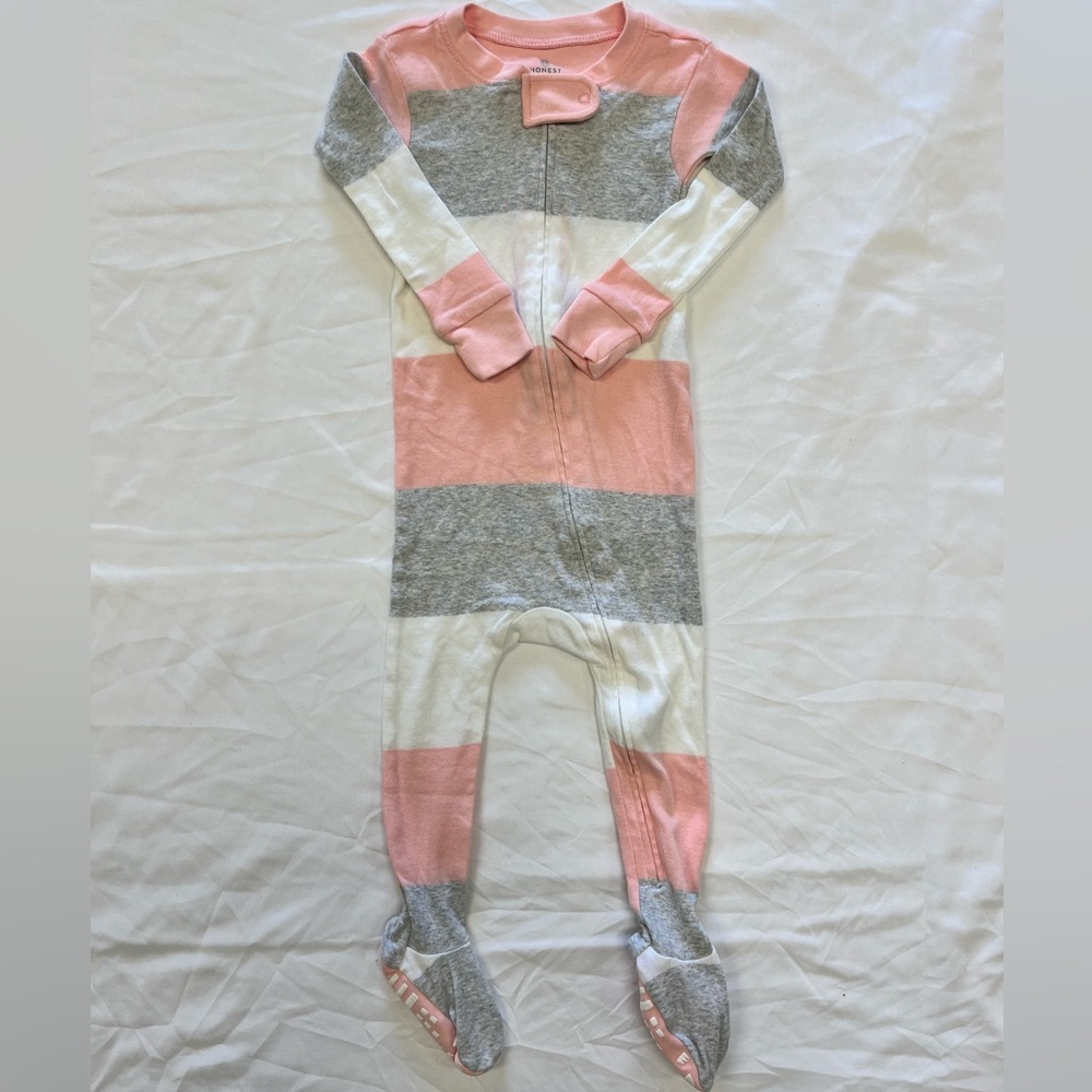 The‎ Honest Company Pink, Gray, and White Striped Footie
